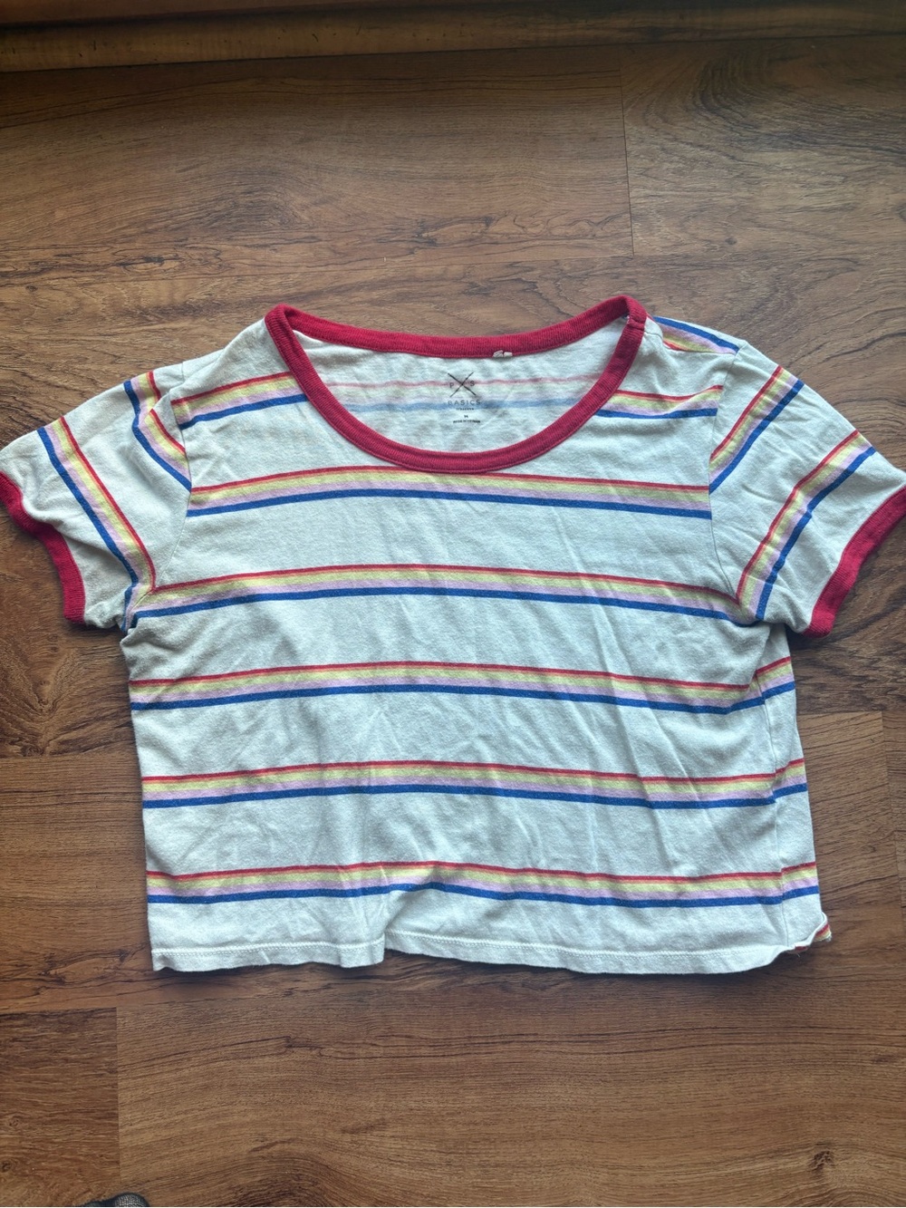 Kids Short Sleeve Stripe Tee with Red Trim